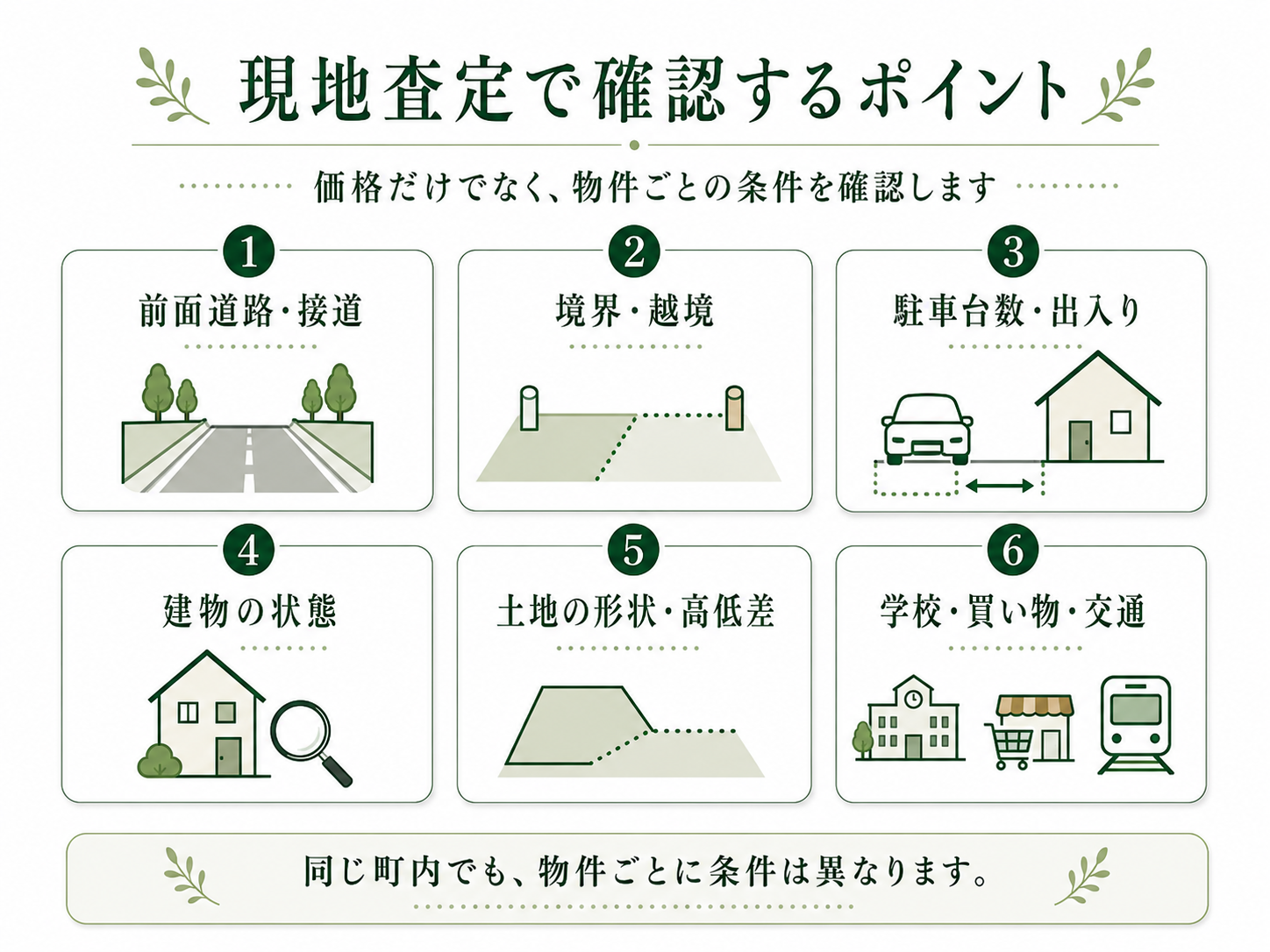 地図や相場だけでなく、現地で確認します